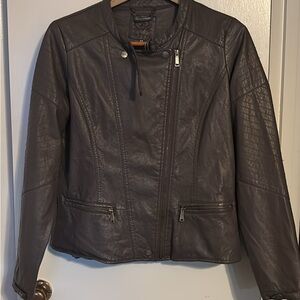 Elegant Taupe faux Leather Jacket for Women